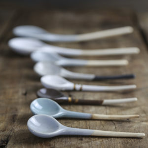 Ceramic Honey Spoons 5" Set of 3 (Green, Grey, White)