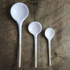 Ceramic Serving Spoons Trio 5", 6", 8.5" White 1