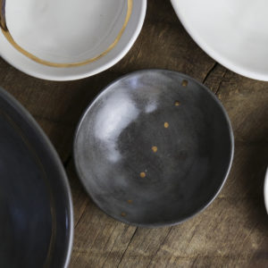 Ceramic Handbuilt Bowl 3" Grey/Gold Dot 3
